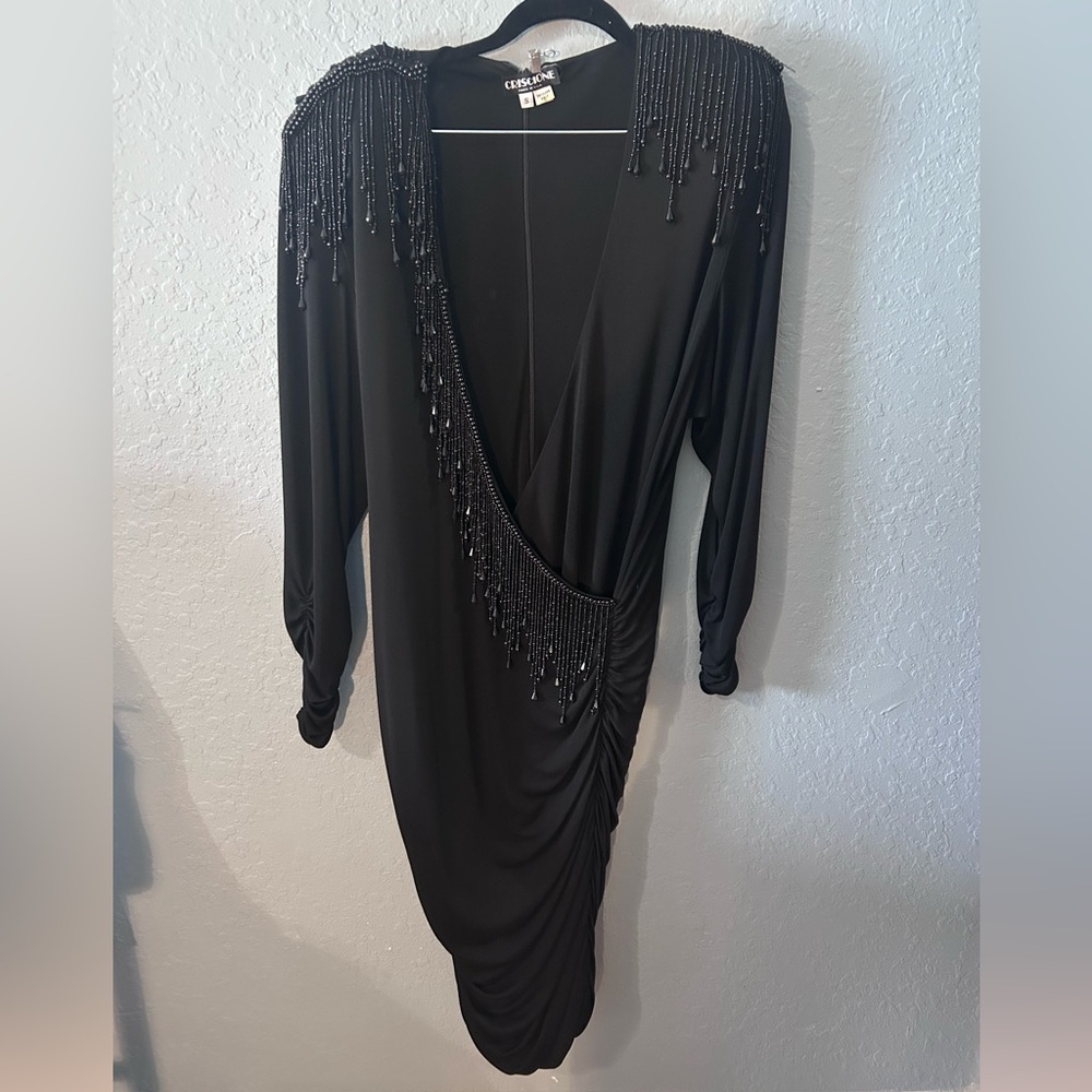 Vintage 1990’s Criscione Black Dress Beaded Detail bodycon mobwife chic heavy